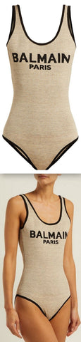 Logo Intarsia Linen-Blend Bodysuit, Beige | DESIGNER INSPIRED FASHIONS
