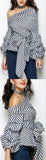 Striped Balloon-Sleeve Top