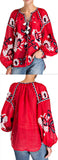 Embroidered Linen Blouse, Red