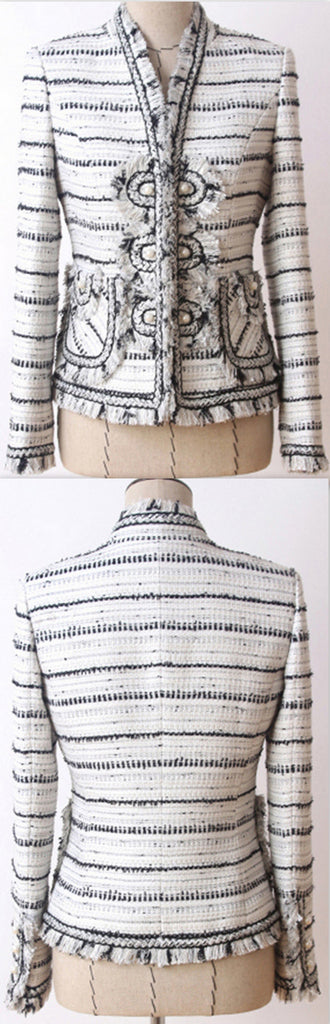 Striped Fringed Tweed Jacket | DESIGNER INSPIRED FASHIONS