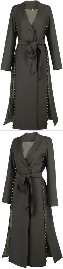 Bead-Embellished Mid-Calf Coat