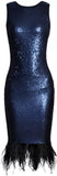 Feather-Trim Sequin Dress - Black or Blue