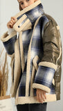 Tartan Shearling Paneled Padded Coat