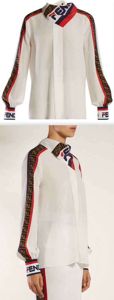 'Mania' Logo-Print Silk Blouse | DESIGNER INSPIRED FASHIONS