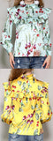 Radish Print Ruffle-Bib Blouse - Light Blue or Yellow