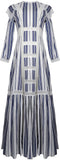 Lace-Paneled Striped Maxi Dress