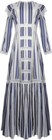 Lace-Paneled Striped Maxi Dress