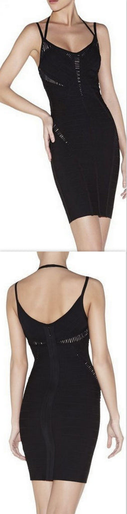 Sleeveless Sheer Stripe Halter Bandage Dress, Black or Beige