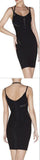 Sleeveless Sheer Stripe Halter Bandage Dress, Black or Beige