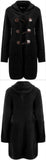 Black Knit Hooded Toggle-Button Long Sweater