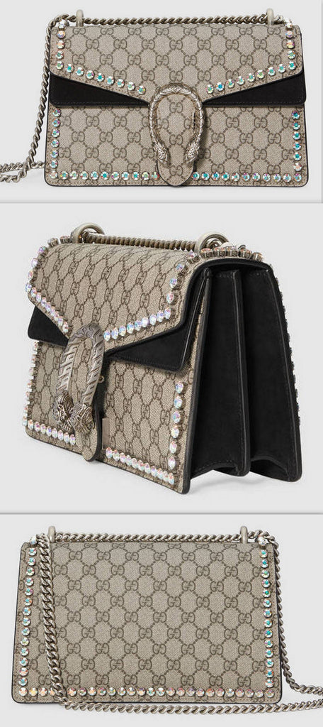 Dionysus GG Supreme Shoulder Bag with Crystals, Black