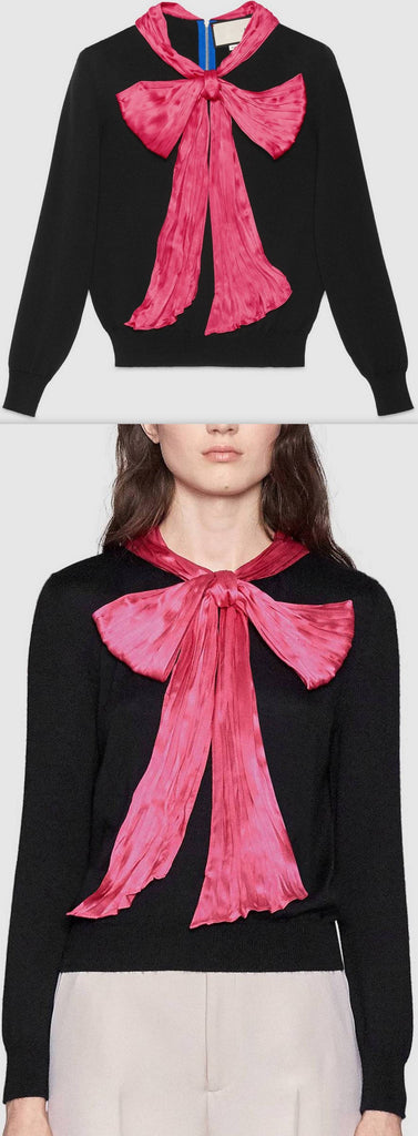 Black Knit Sweater with Contrasting Bow