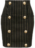 Button-Embellished Striped Mini Skirt
