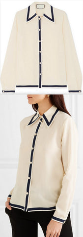 Grosgrain-Trimmed Silk Crepe De Chine Shirt