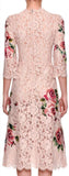 3/4-Sleeve Rose Embroidery Lace Cocktail Dress