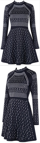 Black Studded A-Line Mini Skater Dress