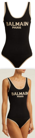 Logo Intarsia Linen-Blend Bodysuit, Black