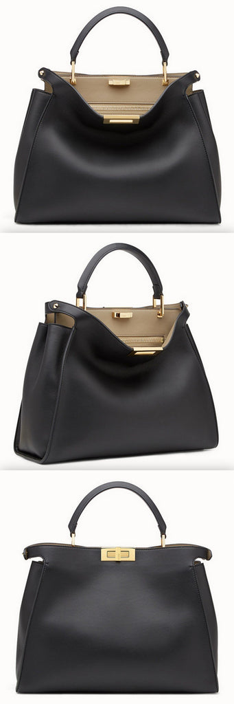 Peekaboo Essential Black and Beige Leather Handbag