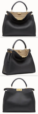 Peekaboo Essential Black and Beige Leather Handbag