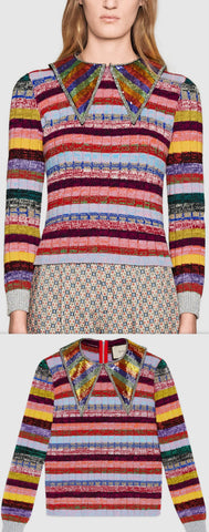 Striped Knitted Wool with Sequin Collar