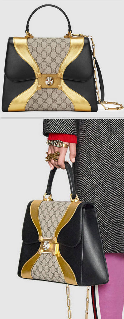 GG Supreme and Leather Top Handle Bag