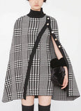 Houndstooth High-Neck Cape-Dress