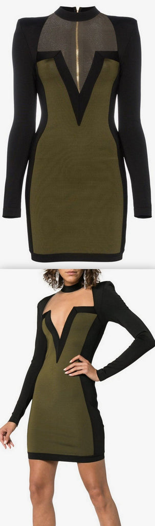 V-Neck Stretch Mini Dress