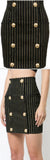 Button-Embellished Striped Mini Skirt