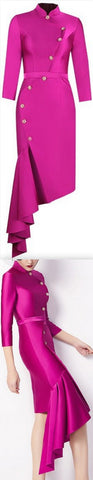 Asymmetrical Button-Embellished Dress