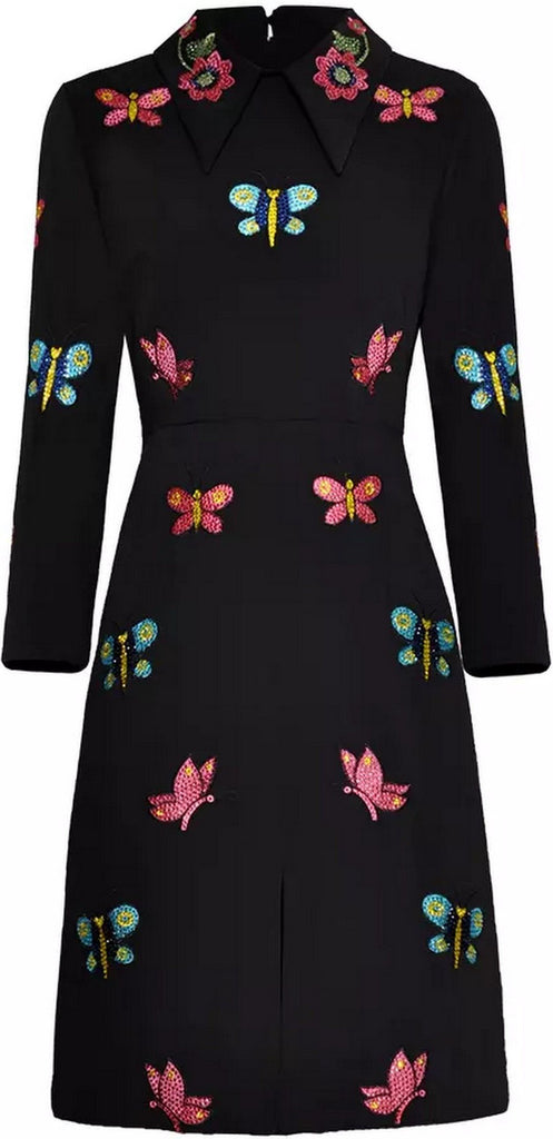 Butterfly-Embroidered Mini Dress