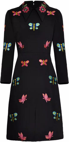 Butterfly-Embroidered Mini Dress