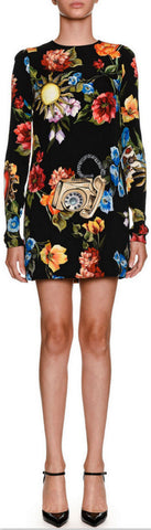 Floral Telephone-Print Mini Dress