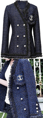 Anchor-Embellished Tweed Jacket