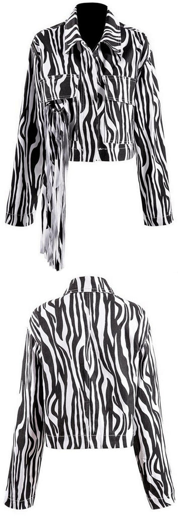 Zebra-Print Tassel Jacket