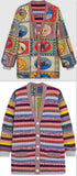 Tiger Cards Print Reversible Knit Stripe Cardigan Sweater