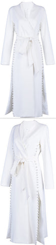 Bead-Embellished Mid-Calf Coat, White