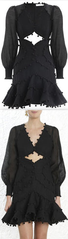 Corsage Bauble Mini Dress, Black