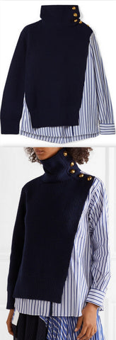 Paneled Striped Cotton-Poplin and Wool Top