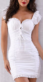 Ruched Ruffle-Trim Mini Dress - Pale Pink or White