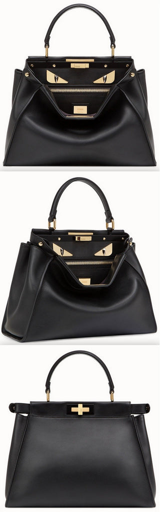 Peekaboo Regular Black Leather Bag | DESIGNER INSPIRED FASHIONS