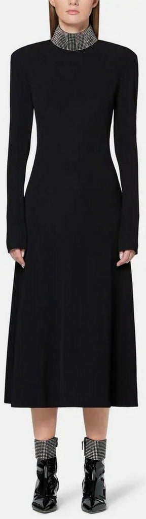 Ribbed Jersey Crystal Dress, Black