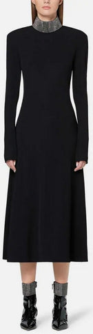 Ribbed Jersey Crystal Dress, Black
