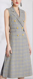 Double-Breasted Plaid Pleated-Back Vest-Dress