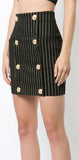 Button-Embellished Striped Mini Skirt