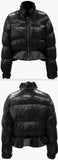 Black Puffer Jacket with Flower Appliques