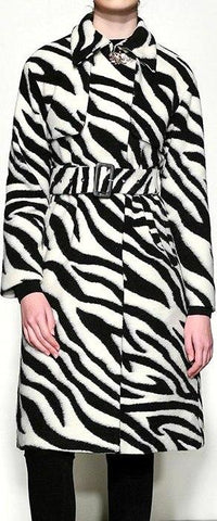 Belted Zebra-Print Wool Coat