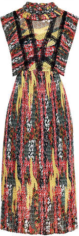 Lace-Paneled Multi Colored Sleeveless Midi Dress