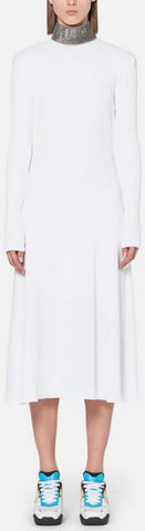 Ribbed Jersey Crystal Dress, White
