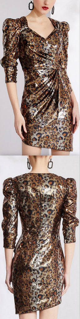 Asymmetrical Sequin-Embellished Leopard Mini Dress