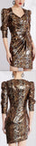 Asymmetrical Sequin-Embellished Leopard Mini Dress